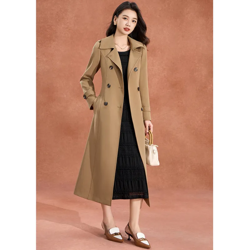 Mylan Spring, Fall Trench Coat Cinched Waist Women's Khaki-4