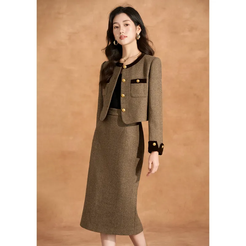 Mylan Two Piece Skirt Sets Women's Coffee-5