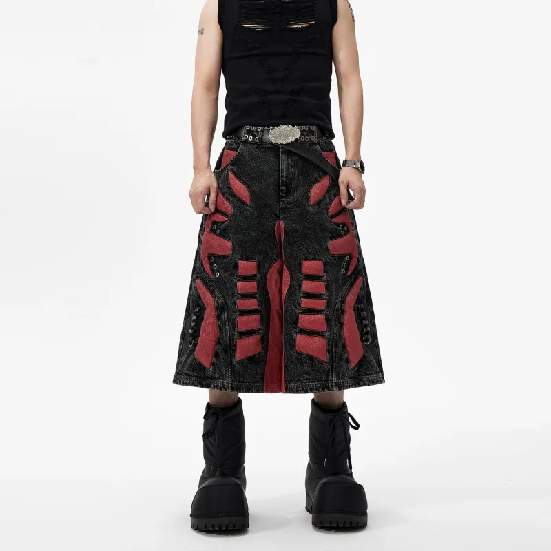 START EXCEED END Denim Shorts Unisex Black Red Pants-3