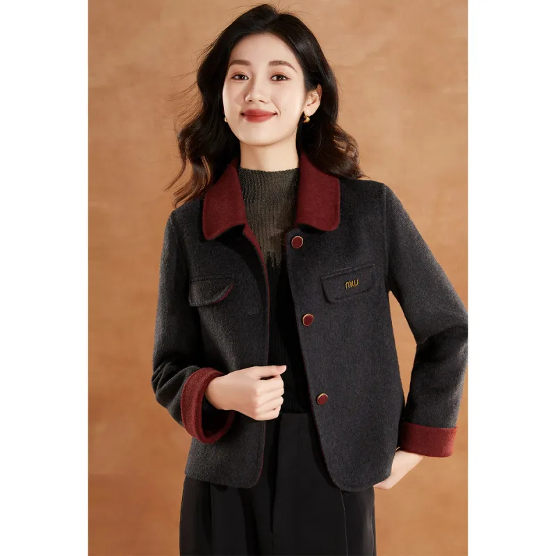 Mylan Cropped Coats Women's Gray & Red-4