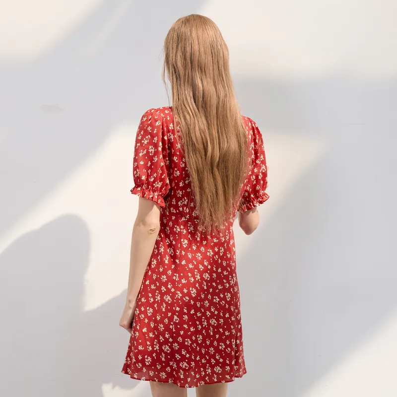 3COLOUR Short Sleeved Dress Women's Red White Floral-5