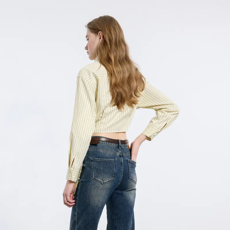 3COLOUR Shirt Women's Yellow Cream Stripes-5