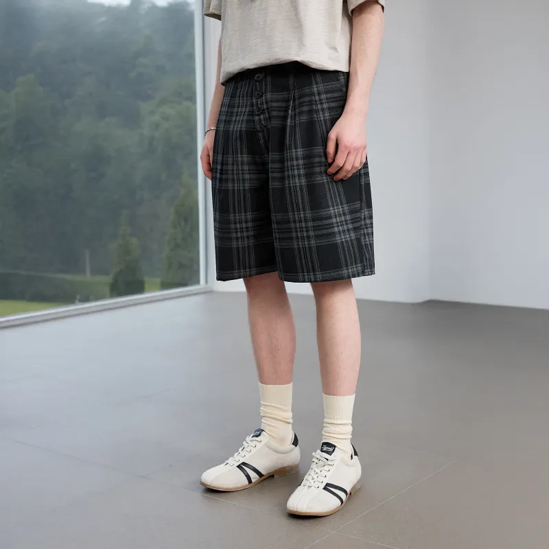 Lilbetter Casual Shorts Unisex Black Gray Plaid-4