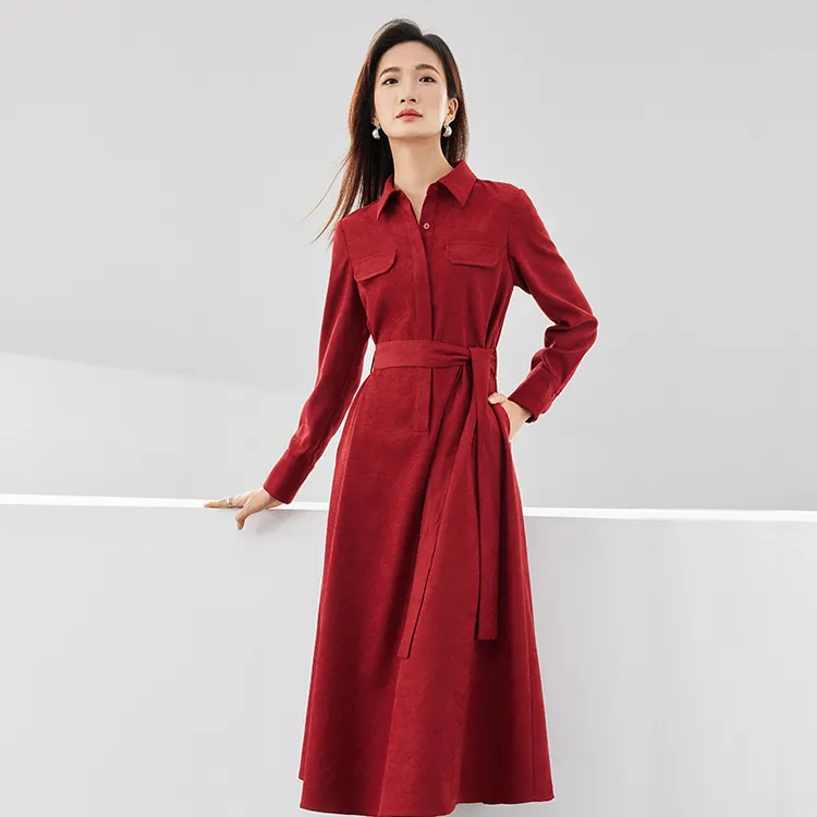SENTUBILA Long Sleeved Dress Women's Burgundy-4