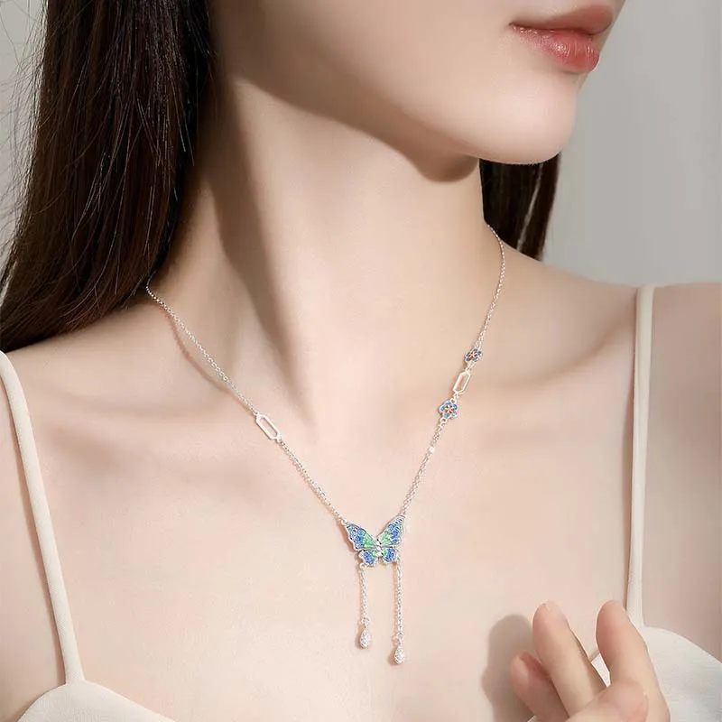 Happy Tide S999 Silver Necklaces Women's Blue-1