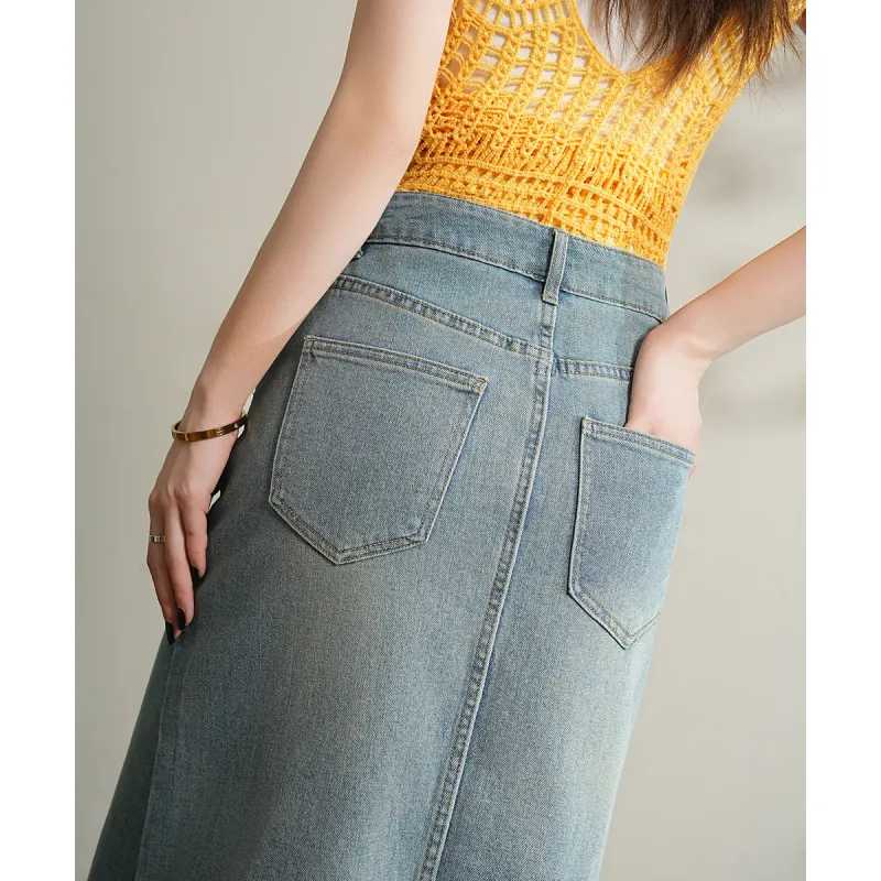 TERRE BLEUE Spring, Summer, Fall Denim Long Skirt Women's-6