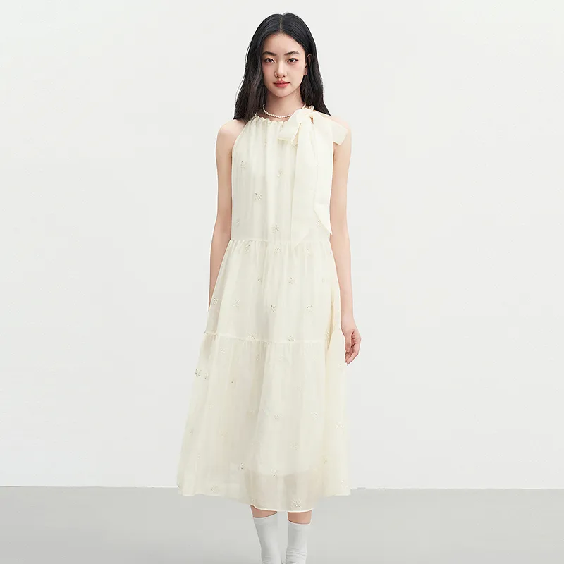 LEDIN Sleeveless Dress Women's Cream Beige-2