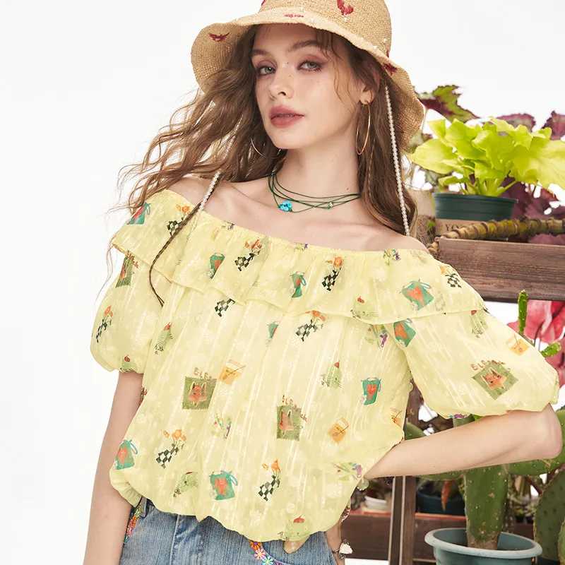 ELF SACK Chiffon Shirts Women's Fox Yellow Cream-3