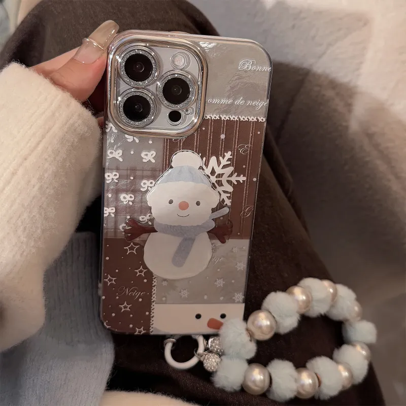 QIZHENG TPU Material Snowman Plaid Patchwork Phone Case Compatible With Apple 16 Pro Max/15/14/13/12/11-5