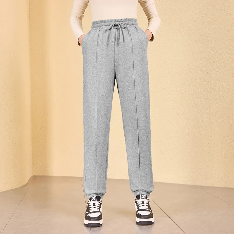 XTEP Little C Pants Knitted Sports Pants Fleece Lined Women's Light Heather Gray-2