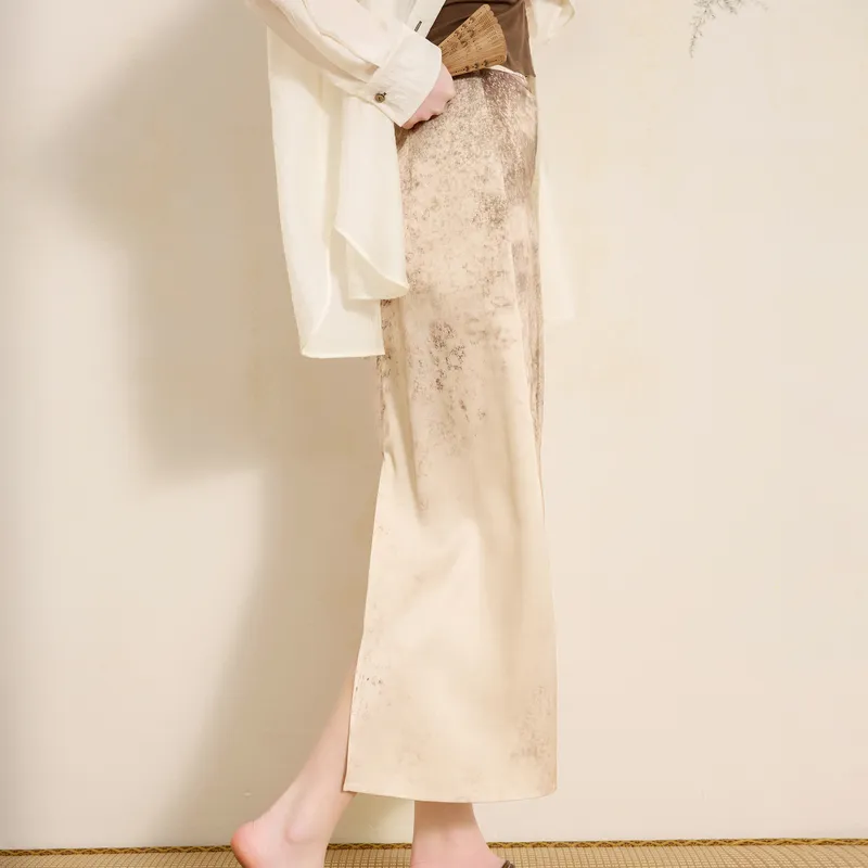 3COLOUR Casual Long Skirt Women's Khaki-2