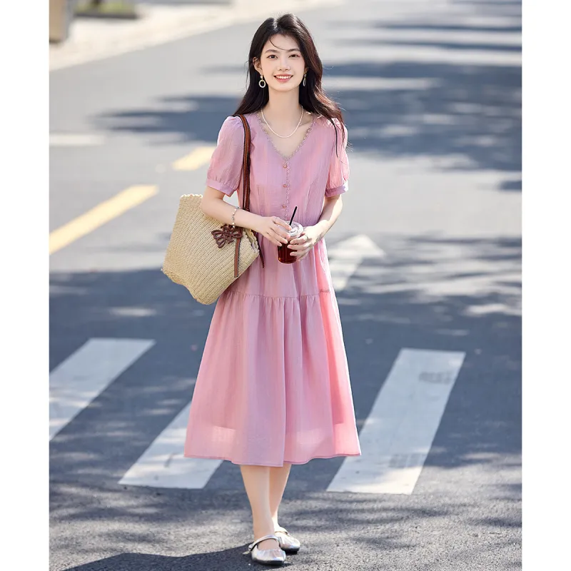 Still Quiet Short Sleeved Dress Women's Crystal Pink-1