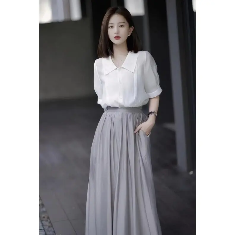 XIANSINIAO Two Piece Skirt Sets Women's Light Gray-5