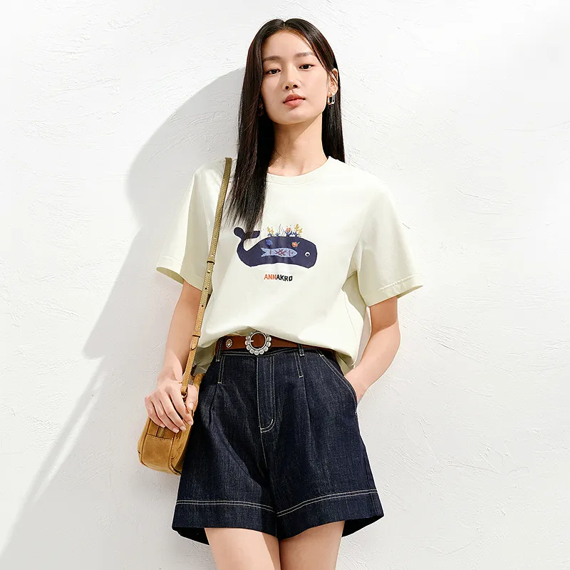 JZ. ANNAKRO T Shirts Women's Beige Yellow-4