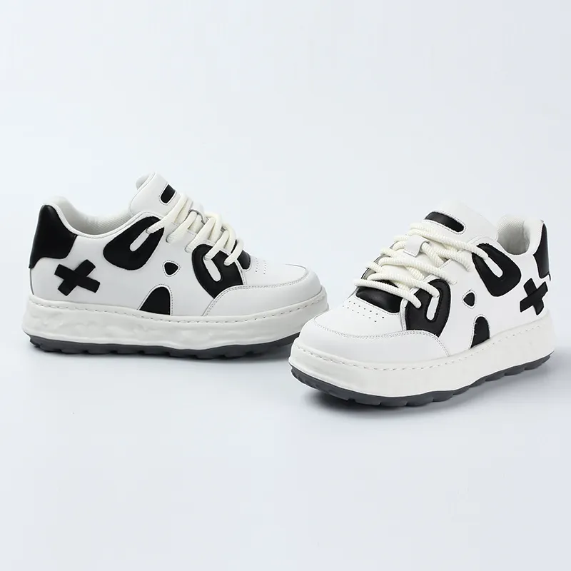 Year By Year Anti Slip And Wear Resistant Height Increasing Low Top Casual Shoes Unisex Black White-2