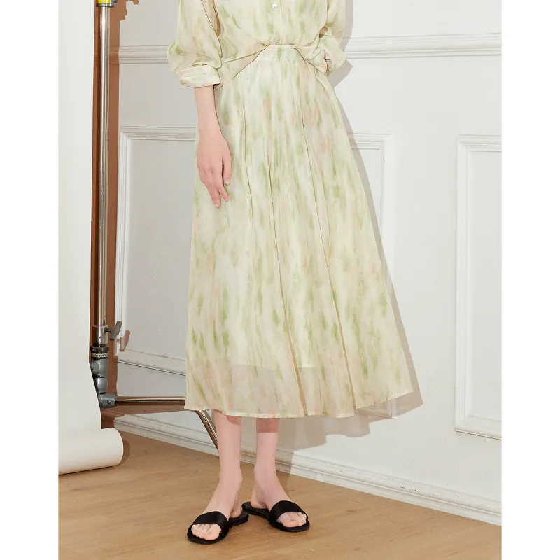 Initial Language Casual Long Skirt Women's Mugwort Green-5