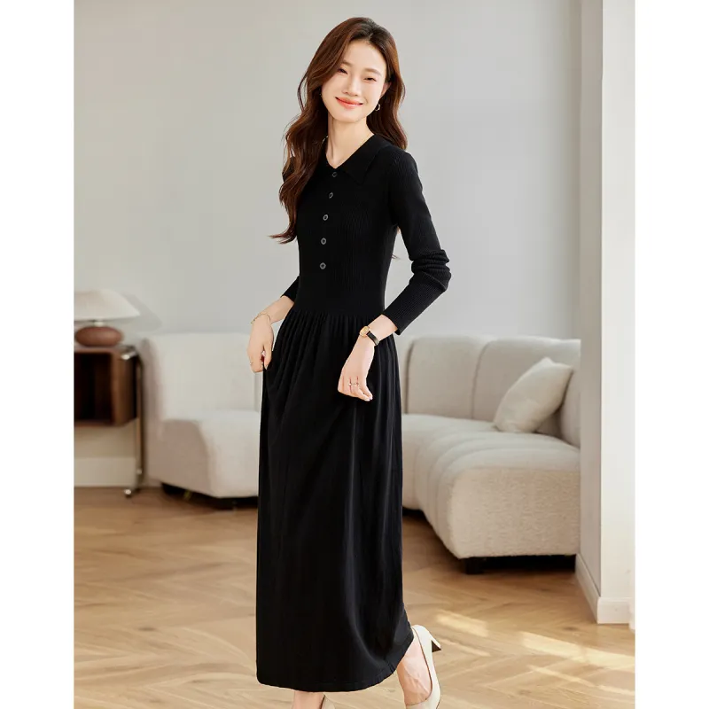Love Elaine Spring Fall Long Sleeved Dress Women's Black-3