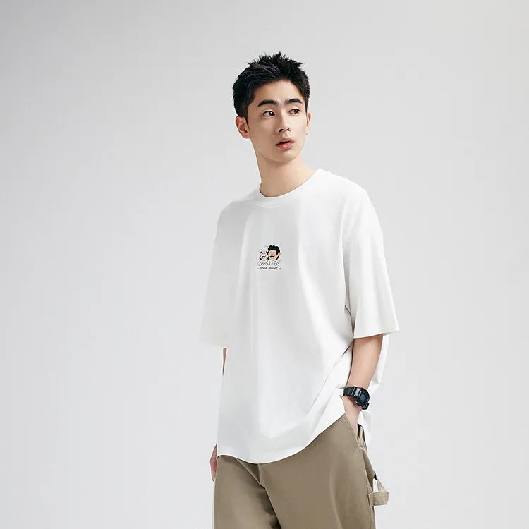 Zola X PEACEBIRD MEN T Shirts Men White Batch 1 Loose Fit-3