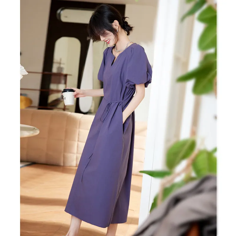 Still Quiet Short Sleeved Dress Women's Purple-3