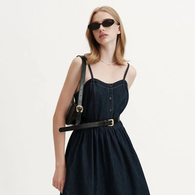 E.land Slip Dress Women's Dark Denim-2