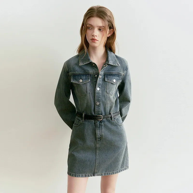 LEDIN Long Sleeved Dress Women's Denim Medium Blue-2