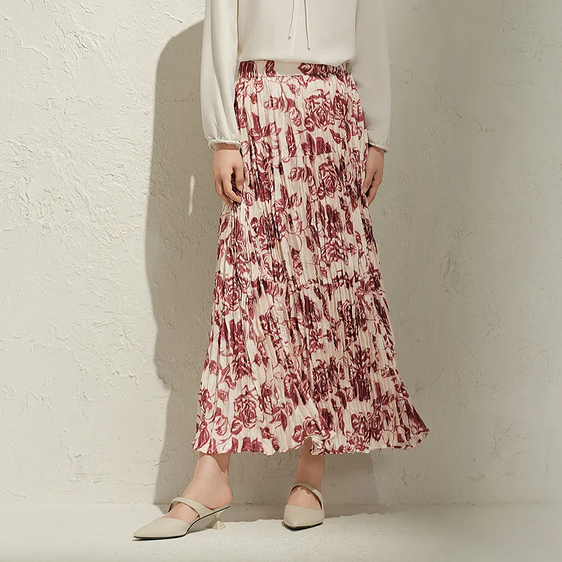 JZ. ANNAKRO Casual Long Skirts Women's Floral Rusty Red-2