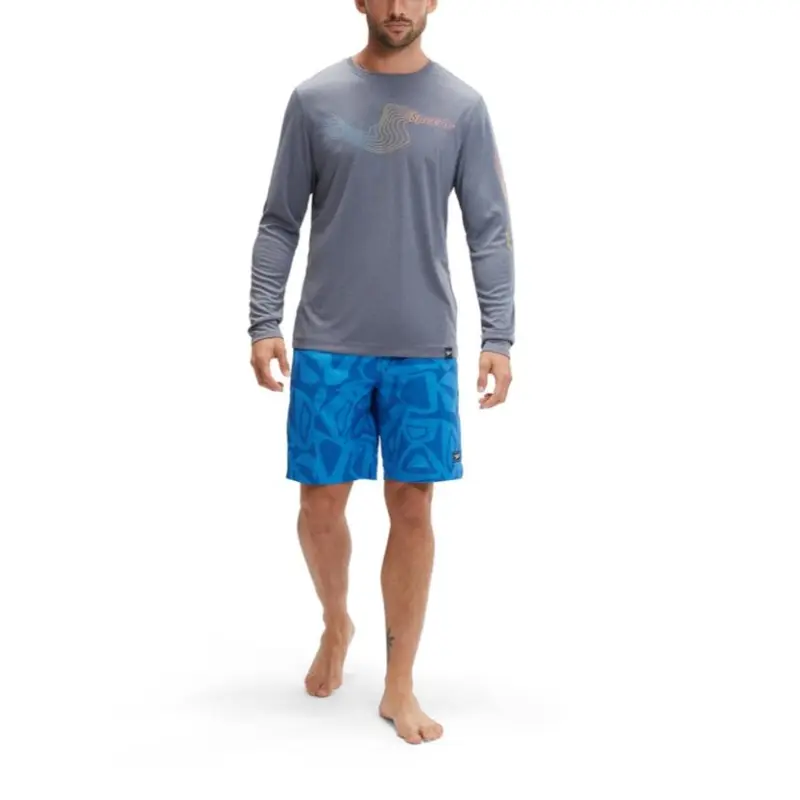 Speedo Men's Long Sleeve Graphic Swim Rashguard Navy T Shirt Men's Gray-3