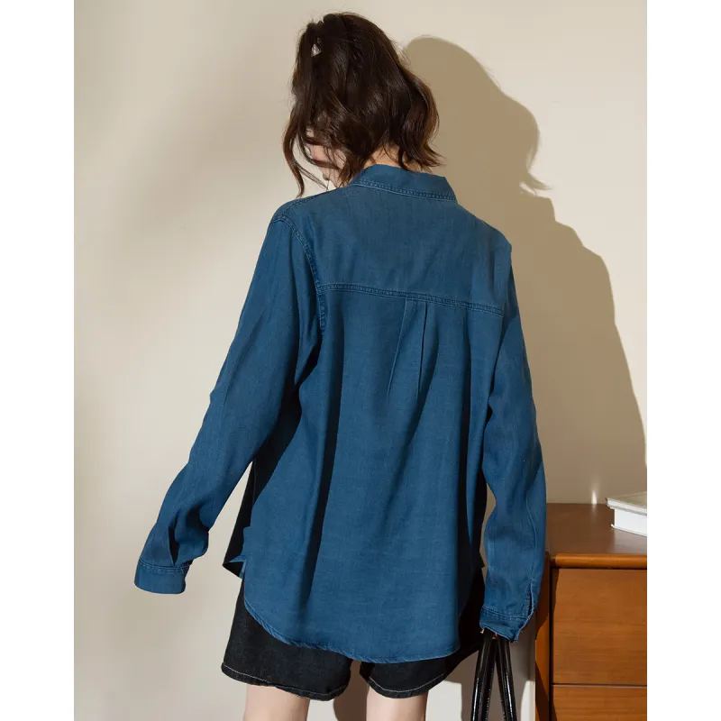 FAWENXIANGZI Shirts Women's Dark Blue-5