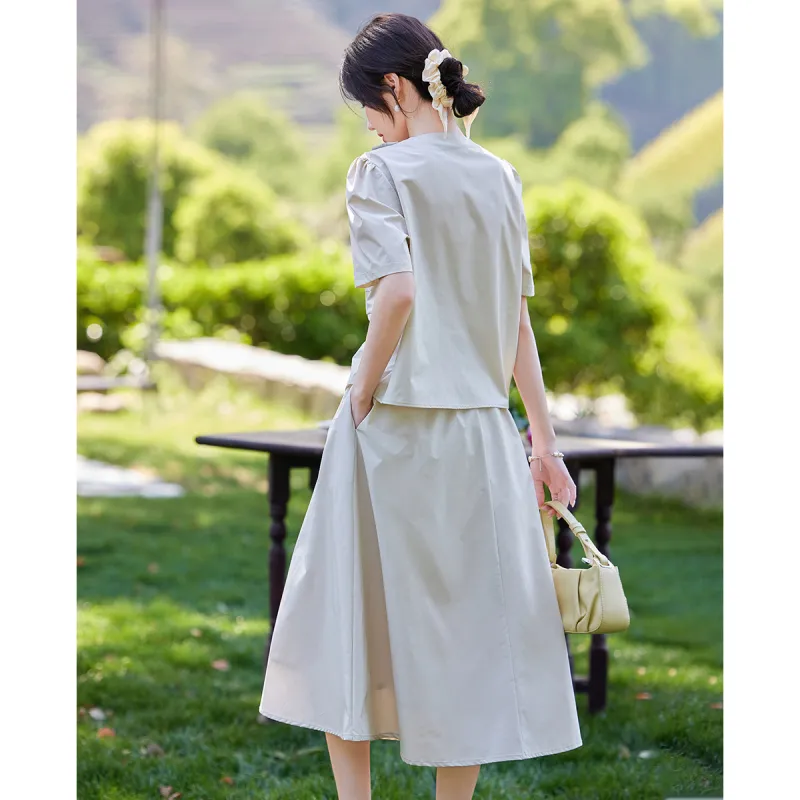 TERRE BLEUE Two Piece Skirt Sets Women's Beige-8
