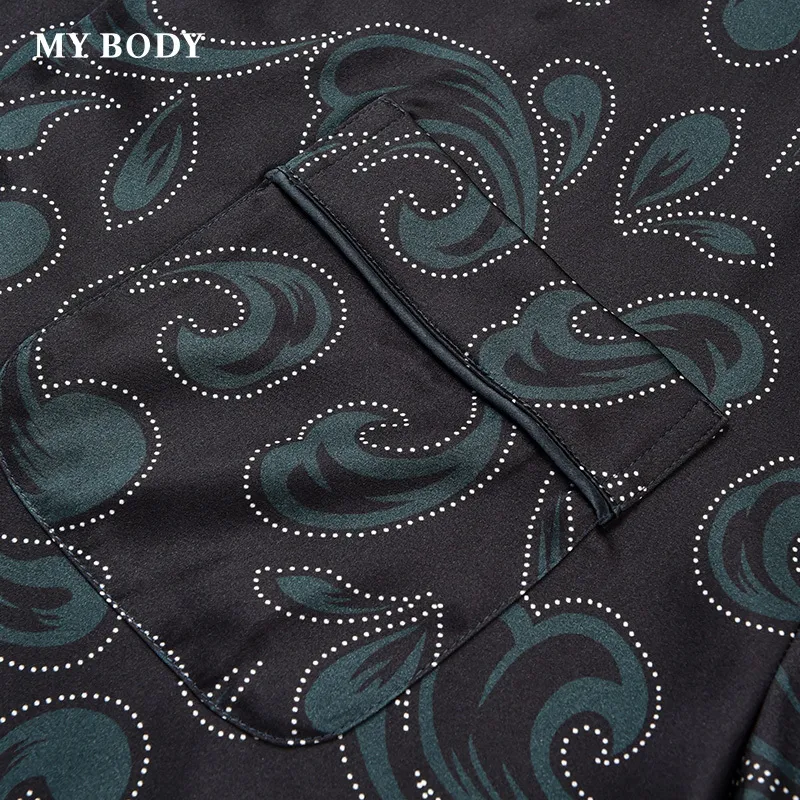 MY BODY Premium Silk Feel Pajama Set Men's Elegant Black-3