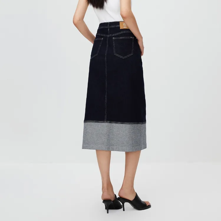 ONLY Denim Long Skirts Women's 1000 Washed Blue Denim 1000JEANS BLUE-3