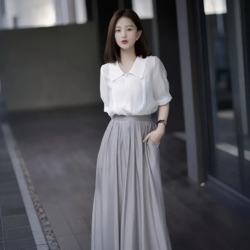 XIANSINIAO Two Piece Skirt Sets Women's Light Gray-4