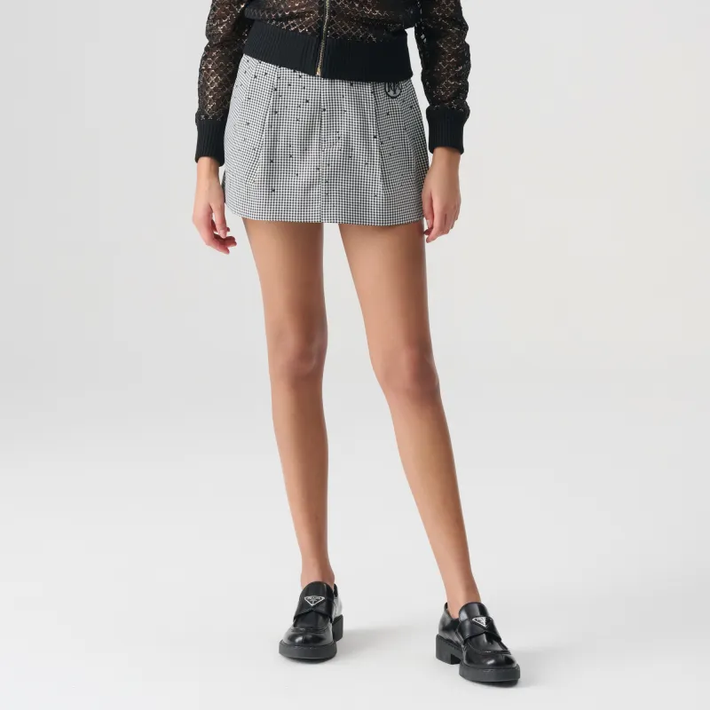 TCH Casual Short Skirts Women's Black White Plaid-2
