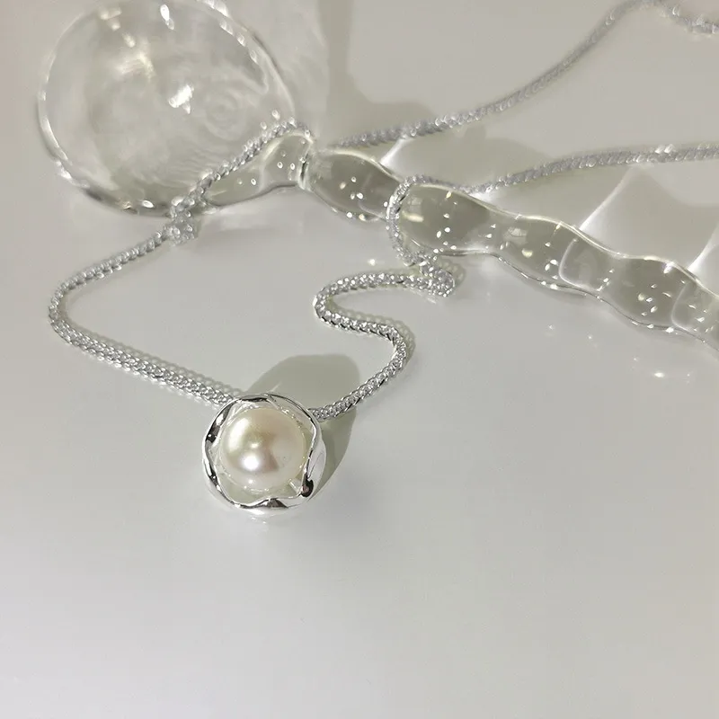 Happy Tide 925 Sterling Silver Freshwater Pearl Collarbone Chain Women's Silver-1