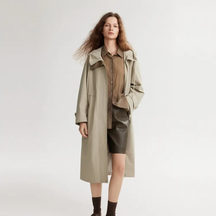 ELLE Trench Coat Women's Khaki Green-2