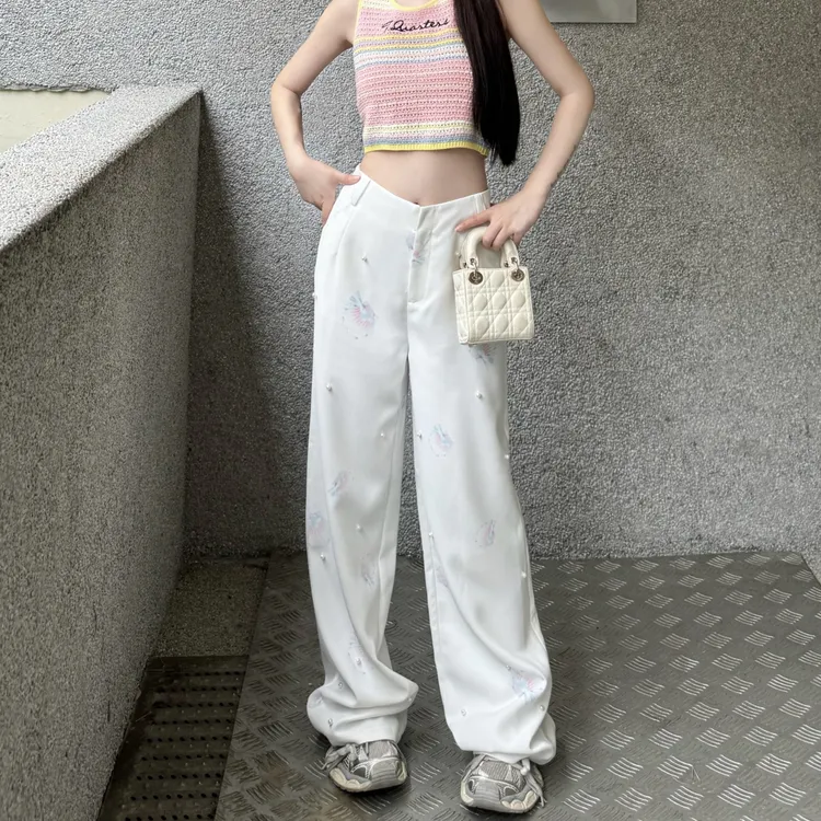 Three Quarters Casual Pants Women's White-2