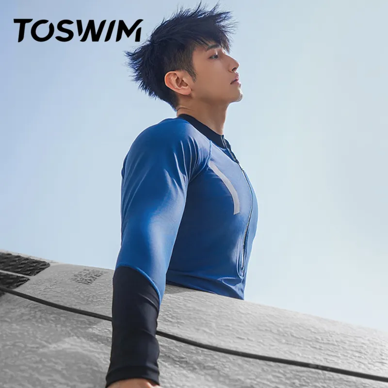 TOSWIM Men's Swimwear Men's [Silver Navy Blue]Top+Swimming Shorts-2