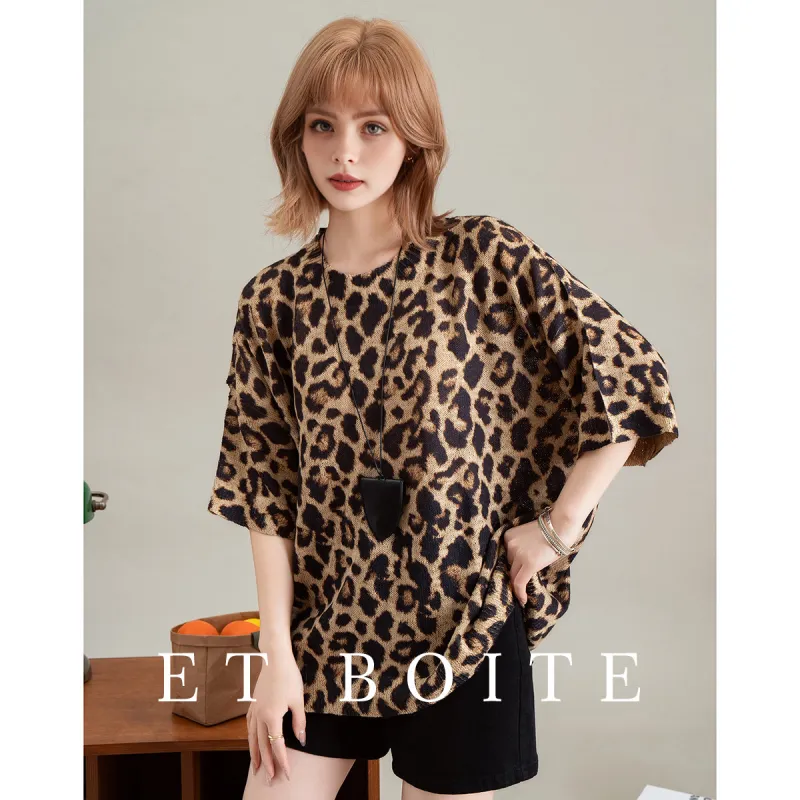 FAWENXIANGZI T Shirt Women's Dark Khaki Leopard Print-1