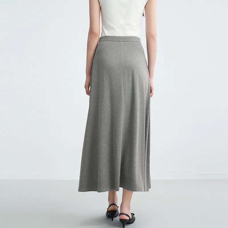 LEDIN Casual Long Skirt Women's Silver Candle Gray-3