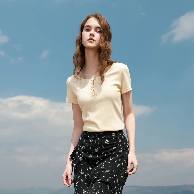 3COLOUR T Shirts Women's Yellow Cream-6