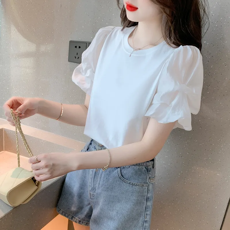 XIANSINIAO Puff Sleeve T Shirt Women's-4