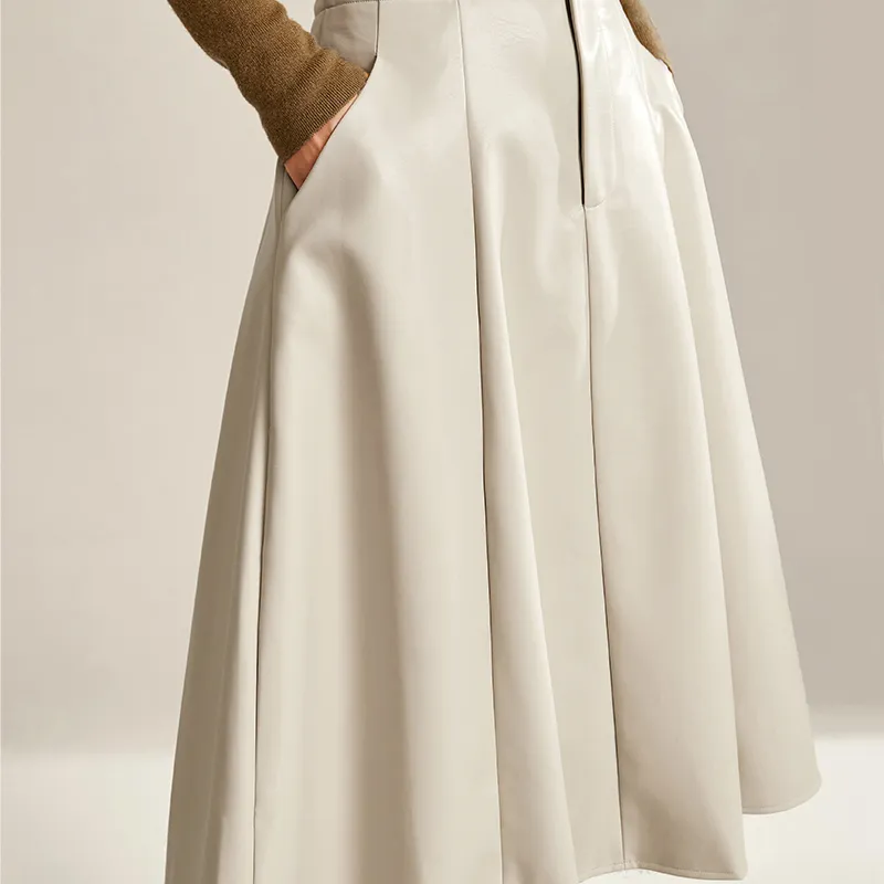 ELLE Leather Long Skirts Women's-1