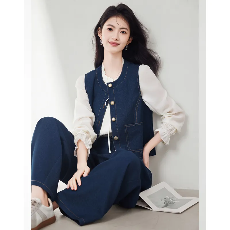 XINFEIYU Casual Suit Women's Denim Blue-2