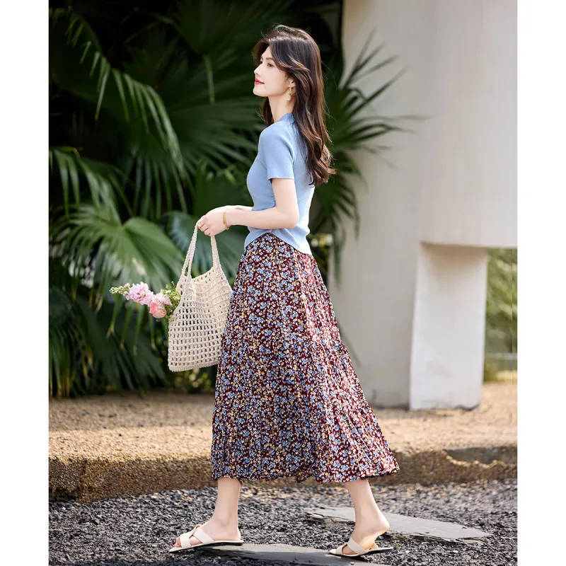 Still Quiet Skirt Set Women's Blue+Red Heather-3