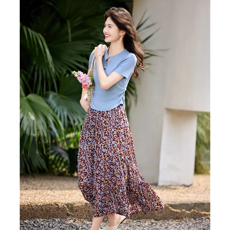 Still Quiet Skirt Set Women's Blue+Red Heather-1