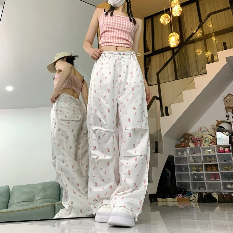 XIANSINIAO Cargo Pants Women's White Floral-3