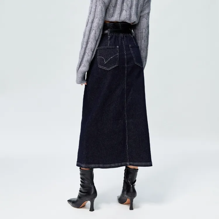 ONLY Denim Long Skirts Women's J371000 Washed Blue Denim 1000JEANS BLUE-3