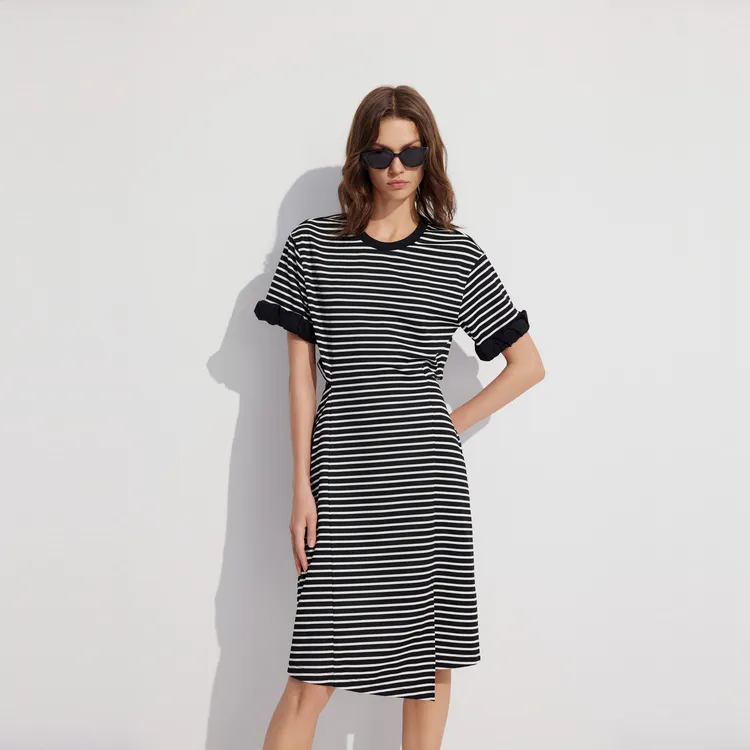 ELLE Short Sleeved Dress Women's Stripes-1