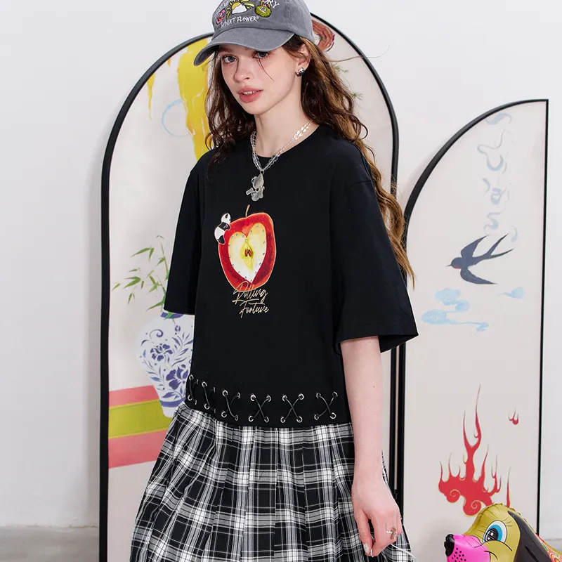 ELF SACK Short Sleeved Dress Women's Apple Black-5