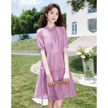 Like The Age Of Water Summer Short Sleeved Dress Regular Women's Pink Purple